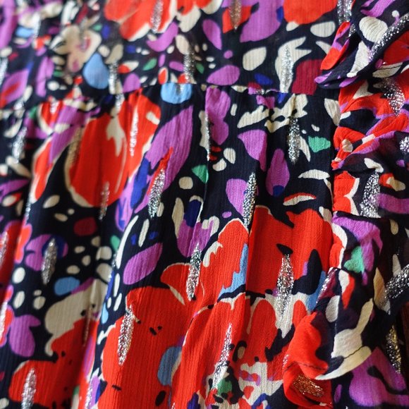 J.Crew Smocked metallic popover blouse top in Lurex dot floral AU241 XS 0 2 - Picture 12 of 16